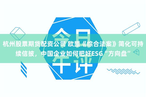 杭州股票期货配资公司 欧盟《综合法案》简化可持续信披，中国企业如何把好ESG“方向盘”