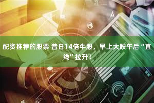 配资推荐的股票 昔日14倍牛股,早上大跌午后“直线”拉升!